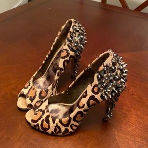 Sam Edelman Lorissa Cheetah Peep Toe Studded Heels